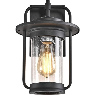 Black Textured Outdoor Wall Sconce with Clear Seedy Glass