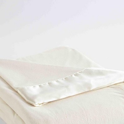 Ivory Twin Satin Hemmed Micro Flannel Fleece Blanket