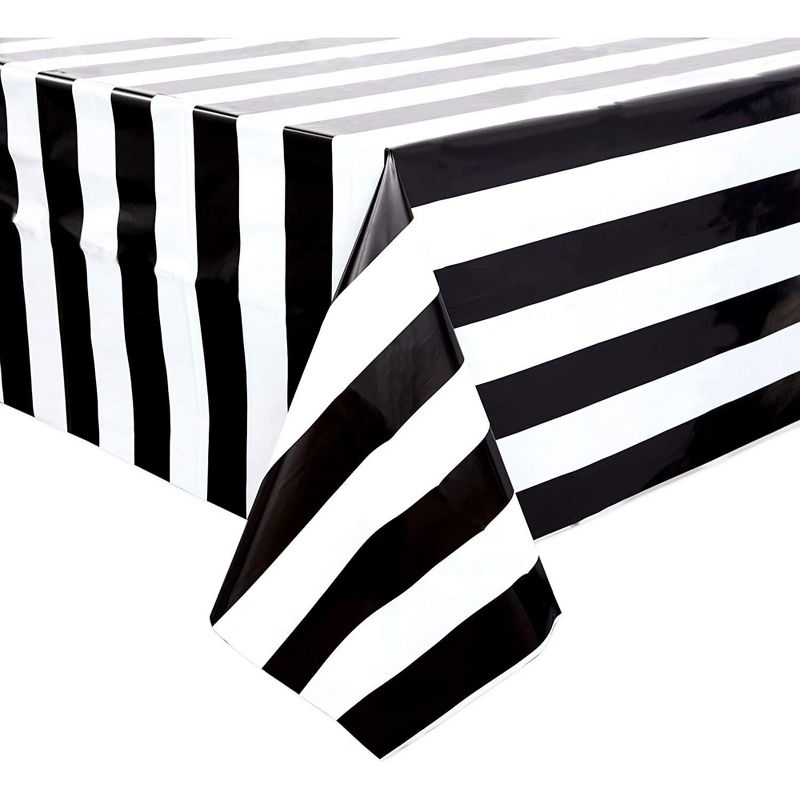 Sparkle and Bash 3 Pack Black and White Striped Tablecloth, 9 ft Table Cover for Birthday, Graduation Party Table Decorations, 54x108 In, 5 of 8
