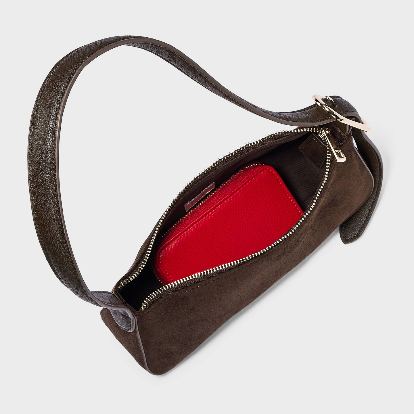 Сумка A New Day Faux Suede Elongated Belt Strap Shoulder, цвет: Коричневый — фото 4