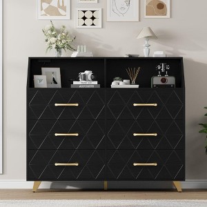 Zstar Modern 6 Drawer Dresser with LED Lights for Closet, TV Stand, Living Room, Entryway - 1 of 4