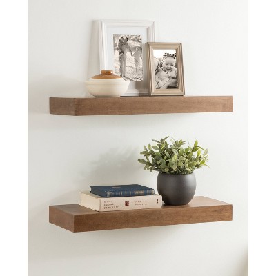 Havlock 30" Rustic Brown Solid Wood Floating Wall Shelves