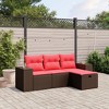 vidaXL 4 Piece Patio Sofa Set with Cushions Brown Poly Rattan - without storage - 2 of 4