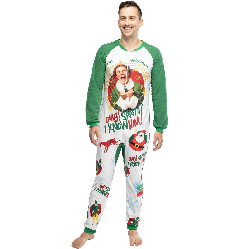 Elf The Movie Men's OMG Santa! I Know Him! One Piece Sleeper Pajama, 1 of 5