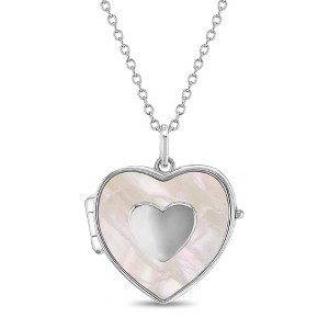 Girls' Mother of Pearl Tiny Heart Sterling Silver Locket Necklace - In Season Jewelry - 1 of 1