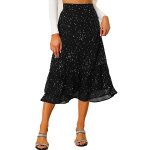INSPIRE CHIC Women's Chiffon Elastic Waist Ruffle Tiered Flowy Midi Floral Printed Skirts - 1 of 4
