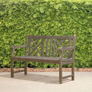 Lidwina Grey-washed Vintage Wood Garden Bench for 2 Seaters - 1 of 4