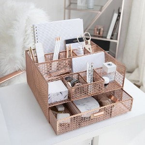Blu Monaco Large Rose Gold Desk Organizer with 12 Compartments & Drawer - Office Supplies & File Holder, Desk Storage & Workspace Organizer - 1 of 4