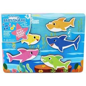 Spin Master Pinkfong Baby Shark Musical Wooden Sound Puzzle with 5 Shark Pieces That Play the Baby Shark Song for Toddler Shape and Sound Learning - 1 of 4