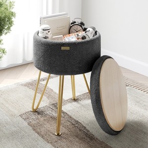 StorageBud Round Ottoman with Storage, Boucle Storage Ottoman, Modern Foot Stool Ottoman for Living Room and Bedroom - 1 of 4