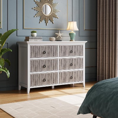 47" Wide Modern 6 Drawers Dresser, Wooden Closet Dressers with Metal Handle for Bedroom, Hallway, Bedroom Living Room