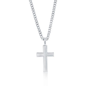 Metallo Stainless Steel Polished Cross Necklace - Silver - 24 Inch - 1 of 3