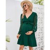 Womens Maternity Swiss Dot Long Sleeve Wrap Dress Fall Casual V Neck Nursing Midi Dress Baby Shower Photoshoot Belt - 3 of 4