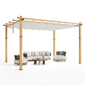 COZONY Outdoor Pergola with Retractable Canopy, Aluminum Patio Cover with Sun Shade, Modern Garden Trellis for Backyard Deck - 1 of 4