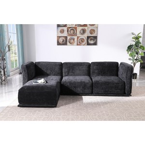 Standard Velvet Fabric Modular L-Shaped Sectional Sofas Set with Multiple Independent Seats, Includes Ottoman, and Wooden Metal Armrests - 1 of 4