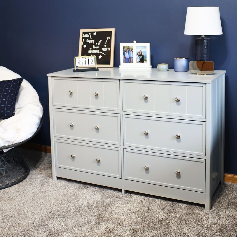 Sunnydaze MDF Indoor Beadboard Double Dresser with 6 Drawers - 31.5" H - Gray, 3 of 13