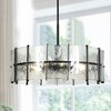 LNC Fiorekaury 8-Lights 31.5" Modern Oversized Luxury Drum Chandelier, Matte Black and Texture Glass - 2 of 4