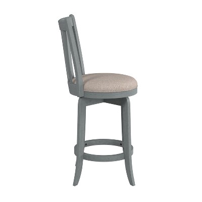 37" Blue Wire Brush Swivel Wood Counter Stool