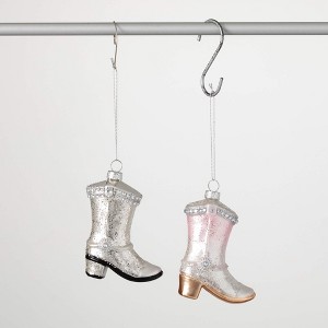 4.5"H Sullivans Silver Pink Boot Christmas Ornaments Set of 2, Christmas Tree Decor - 1 of 2
