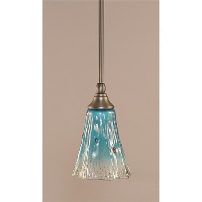 Toltec Lighting Any 1 - Light Pendant in  Brushed Nickel with 5.5" Fluted Teal Crystal  Shade