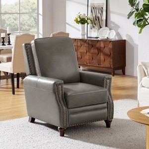 Theresa Transitional Style Upholstery Genuine Leather Recliner with Nailhead Trim for Living Room and Bedroom| ART OF LIVING DESIGNS - 1 of 4