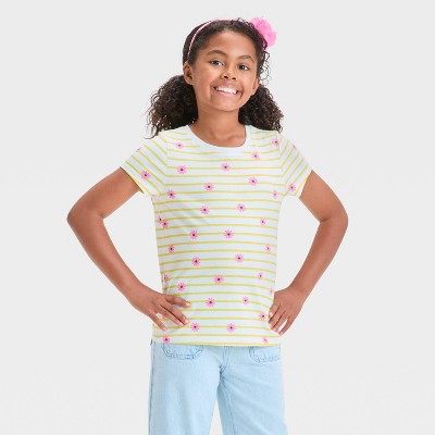 Girls' Short Sleeve Floral Stripe T-Shirt - Cat & Jack™ Off-White M