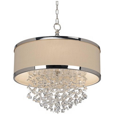 Silver Crystal 22" Drum Pendant Chandelier with Antique White Shade