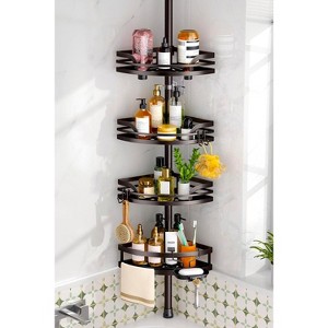 HAMITOR Shower Caddy Tension Pole：4-Tier Rustproof Bathroom Corner Shelf for Renters 47 121inches Adjustable Bathtub Organizer with Soap Holder large - 1 of 4