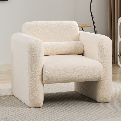 33.5"W Modern Accent Chair, Super Soft Faux Lambskin Reading Arm Chair with High Density Foam Cushion and Lumbar Pillow 4L - ModernLuxe