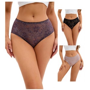 INSPIRE CHIC 3 Packs Women's Lace Mid-Waisted Briefs Breathable Underwear Available in Plus Size Panties - 1 of 4