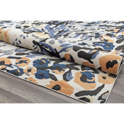 Blue Floral Synthetic 9' x 12' Stain-Resistant Area Rug
