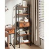 5 Tier Ladder Shelf Tall Narrow Bookshelf with Drawer Industrial Open Display Shelves Organizer Rustic Brown Bathroom - 2 of 4