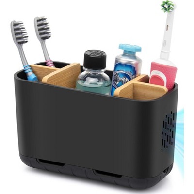 ATTOP Black Toothbrush Holder, Bamboo Toothbrush and Toothpaste Holder with Drainage, Electric Kids Matte Set Organizer for Bathrooms
