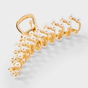 Metal Pearled Claw Hair Clip - A New Day™ Gold - 1 of 3