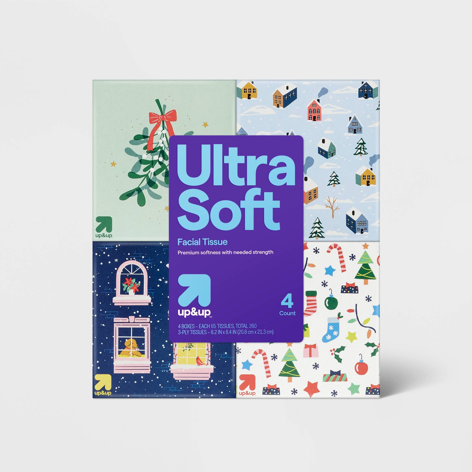 Holiday Ultra Soft Facial Tissue - 65ct/4pk - up&up™