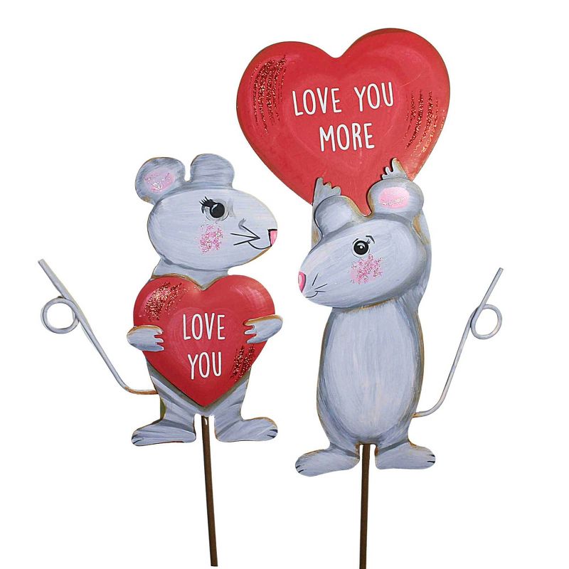 29.5 Inch Love Mice Set/2 Valentine's Day Romance Decorative Garden Stakes, 1 of 4