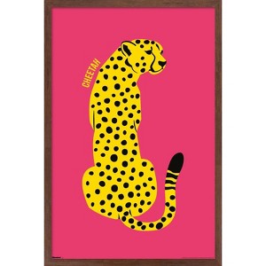 Trends International Reinders: Animals - Yellow Cat (Cheetah) Framed Wall Poster Prints Mahogany Framed Version 22.375" x 34" - 1 of 4