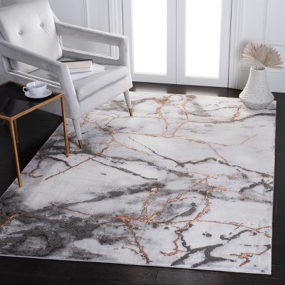 Gray and Orange Abstract Synthetic Rectangular Area Rug