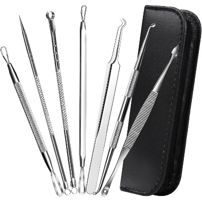 7 in 1 Pimple Popper Tool Kit, Blackhead Remover Tools, Pimple Popper Tool Zit Popper Tool Acne Tools Black Head Remover for Face with Bag (Silver)