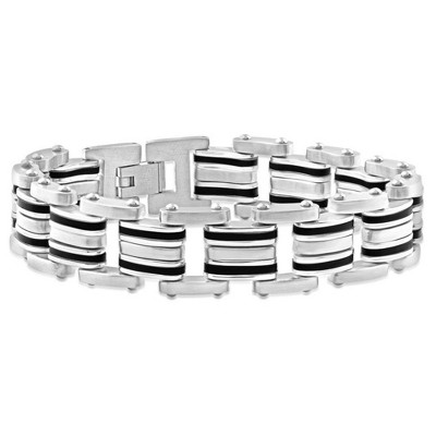 Pompeii3 Men's Steel Brushed And Black Two Tone 16.5mm Link Flexible 8 " Bracelet
