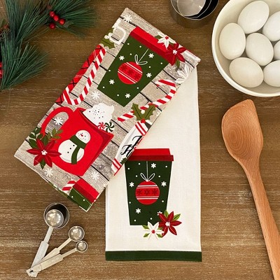 Jolly Holiday Cocoa and Candy Cane Cotton Christmas Holiday Kitchen Towels/Dish Towels/Hand Towels - Set of 2 - Elrene Home Fashions