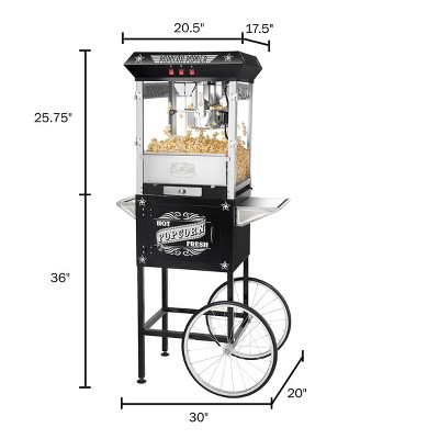 Black Antique-Style Popcorn Machine with Cart and Stainless Steel