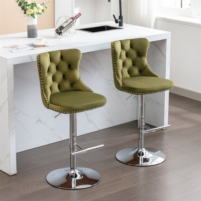 Set of 2 Swivel PU Leather Bar Stools, Adjustable Seat Height From 25-33 Inch, Chrome Base Bar Stools with Comfortable Back for Home Kitchen Island