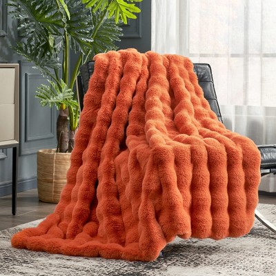 Cozy Bliss Faux Fur Throw Blankets Plush Fuzzy Soft Thick Bubble Blanket for Sofa Bedroom Living Room