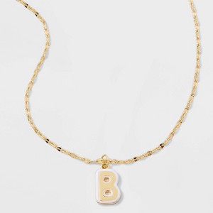 14K Gold Dipped Enamel "B" Initial Pendant Necklace - A New Day™ Gold/White - 1 of 4