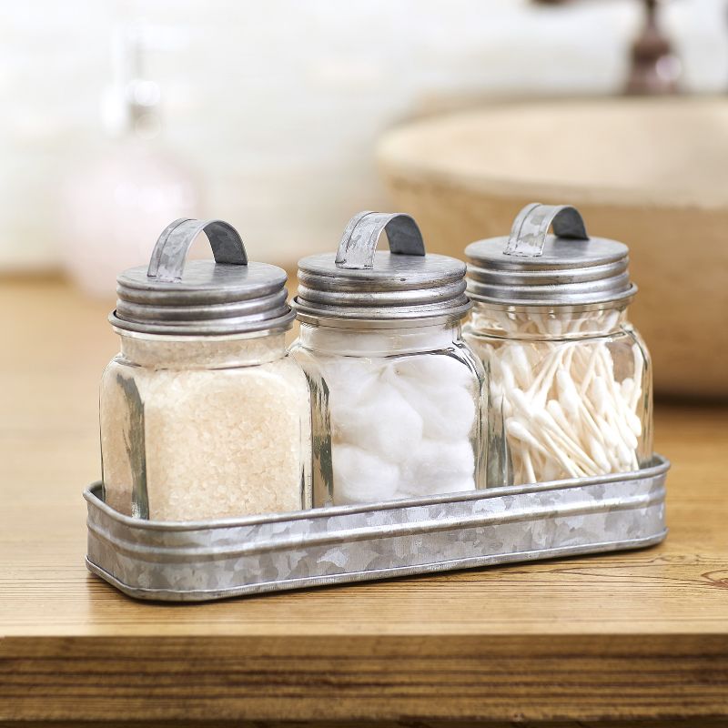 The Lakeside Collection Set of 3 Glass Canisters in Galvanized Tray, 3 of 7