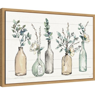 Modern Farmhouse Floral Still Life Framed Canvas Print