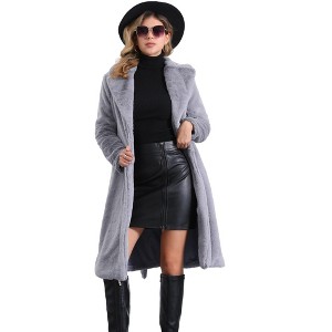 Allegra K Women's Faux Fur Winter Warm Belted Fluffy Jackets Overcoat Outerwear - 1 of 4