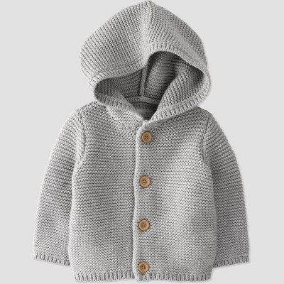 Image of Baby Organic Cotton Hooded Sweater - little planet by carter's Gray Newborn