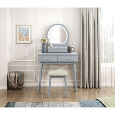 NicBex 31.5" Makeup Vanity Desk with Mirror and Stool,Retro Makeup Table with Storage Drawers for Bedroom